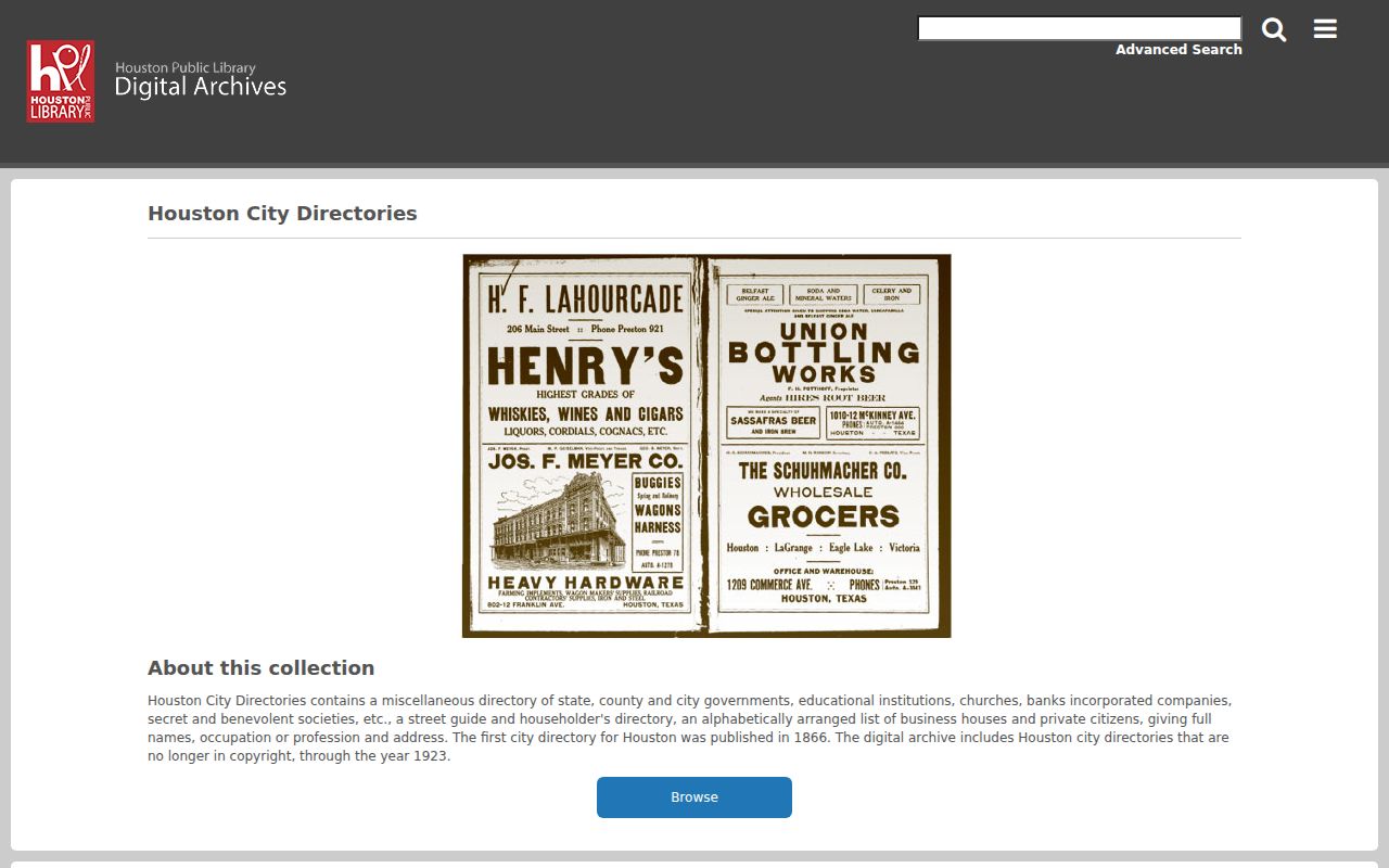 Spring city directory research at the Houston Public Library digitized collection