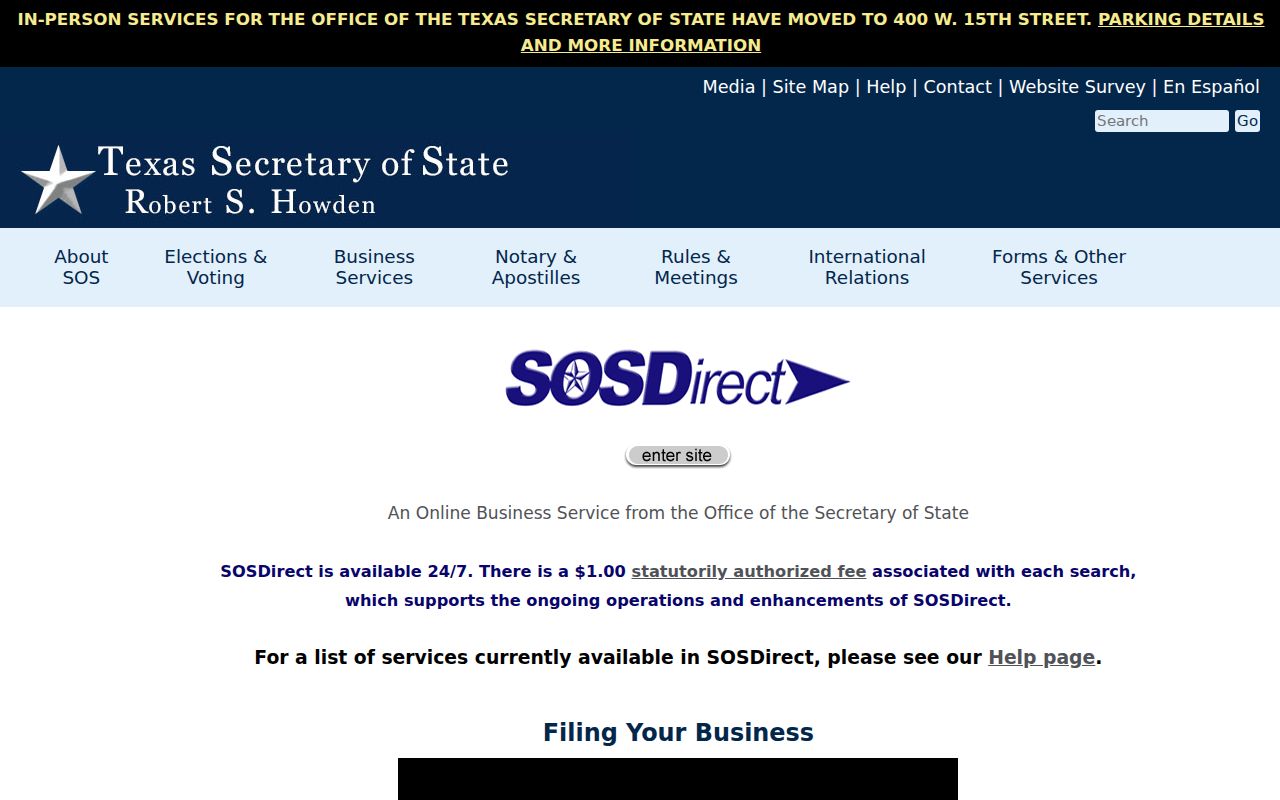 Spring neighbors Texas SOSDirect entity search page