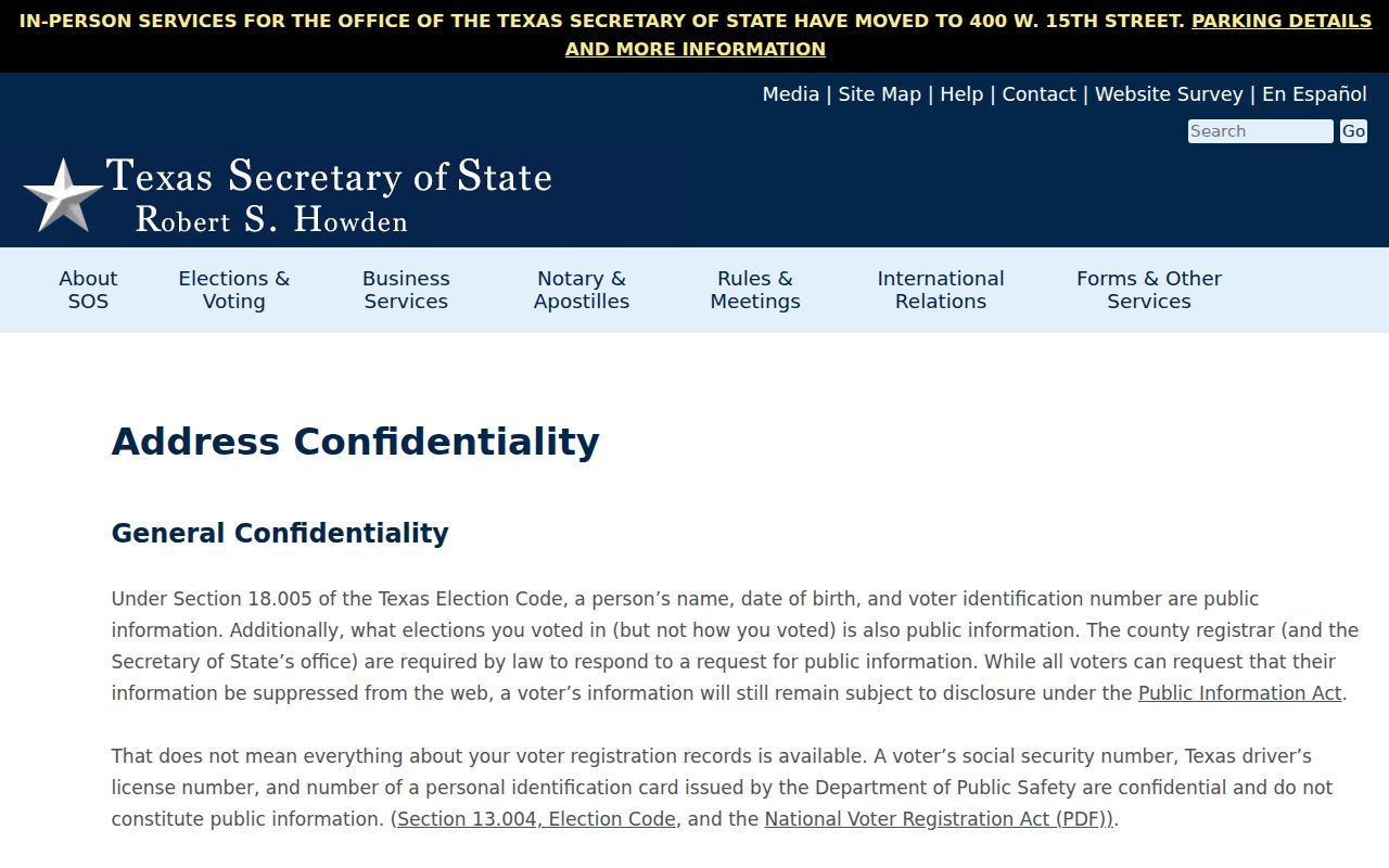 Spring neighbors Texas voter address confidentiality guidance