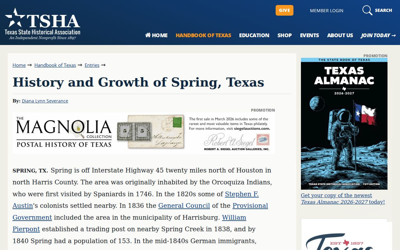Spring previous residents research with Texas historical context
