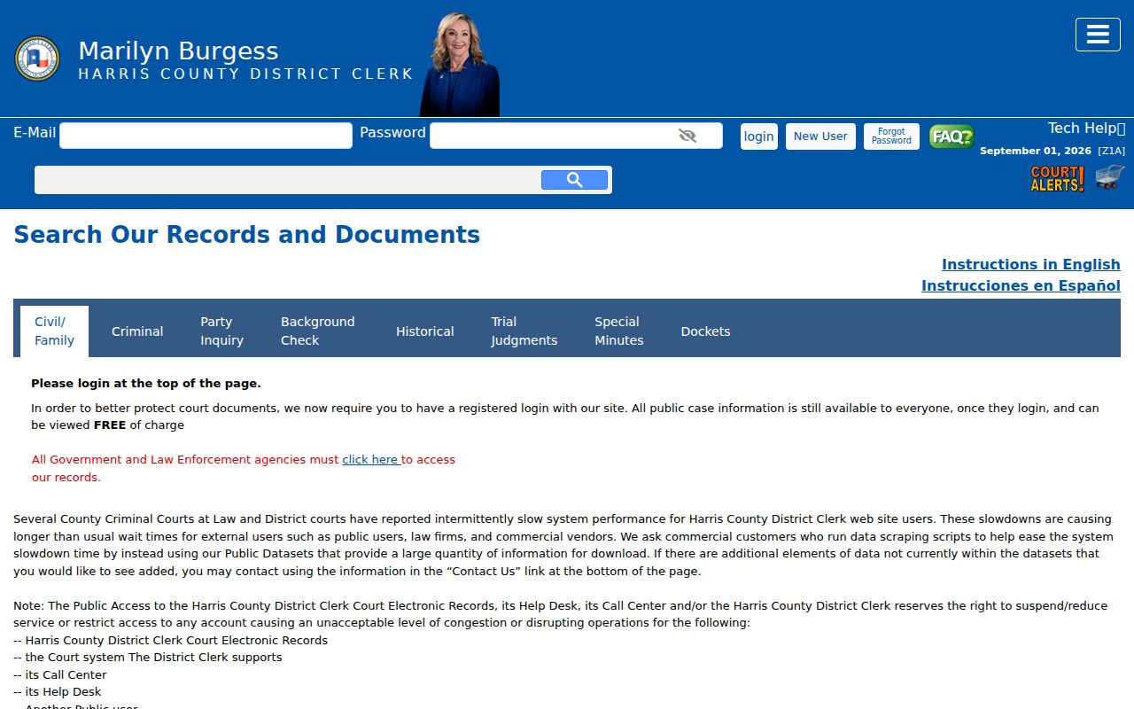 Spring resident lookup District Clerk public search screen