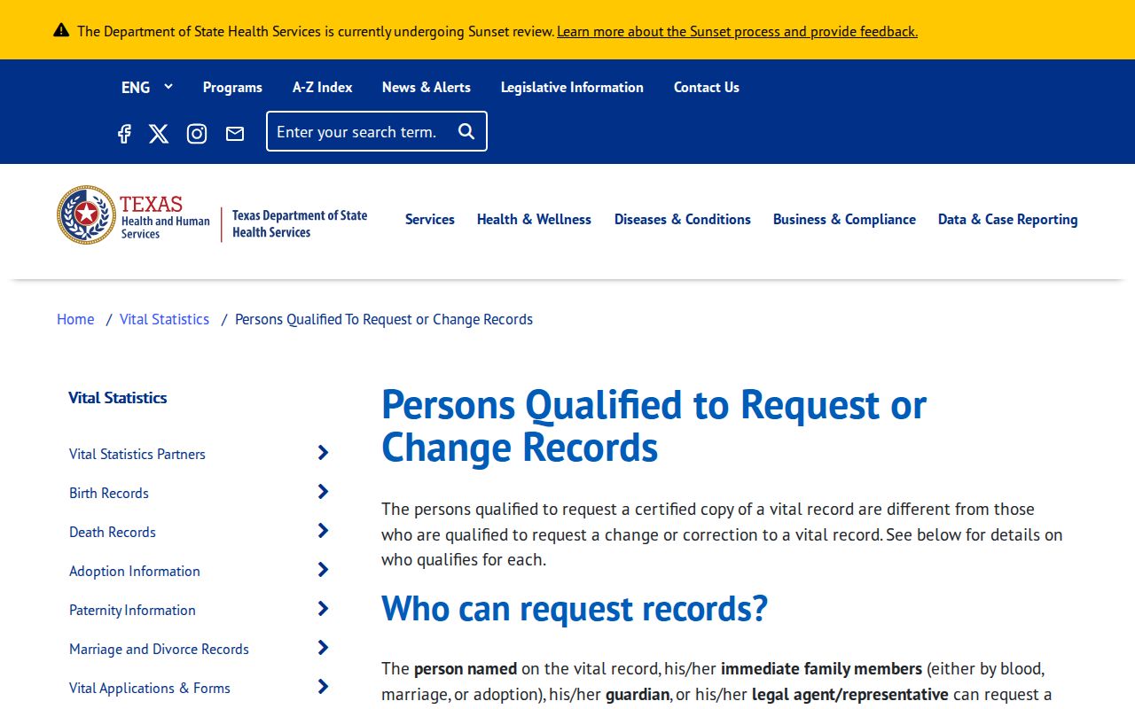 Spring resident lookup Texas vital record eligibility guidance