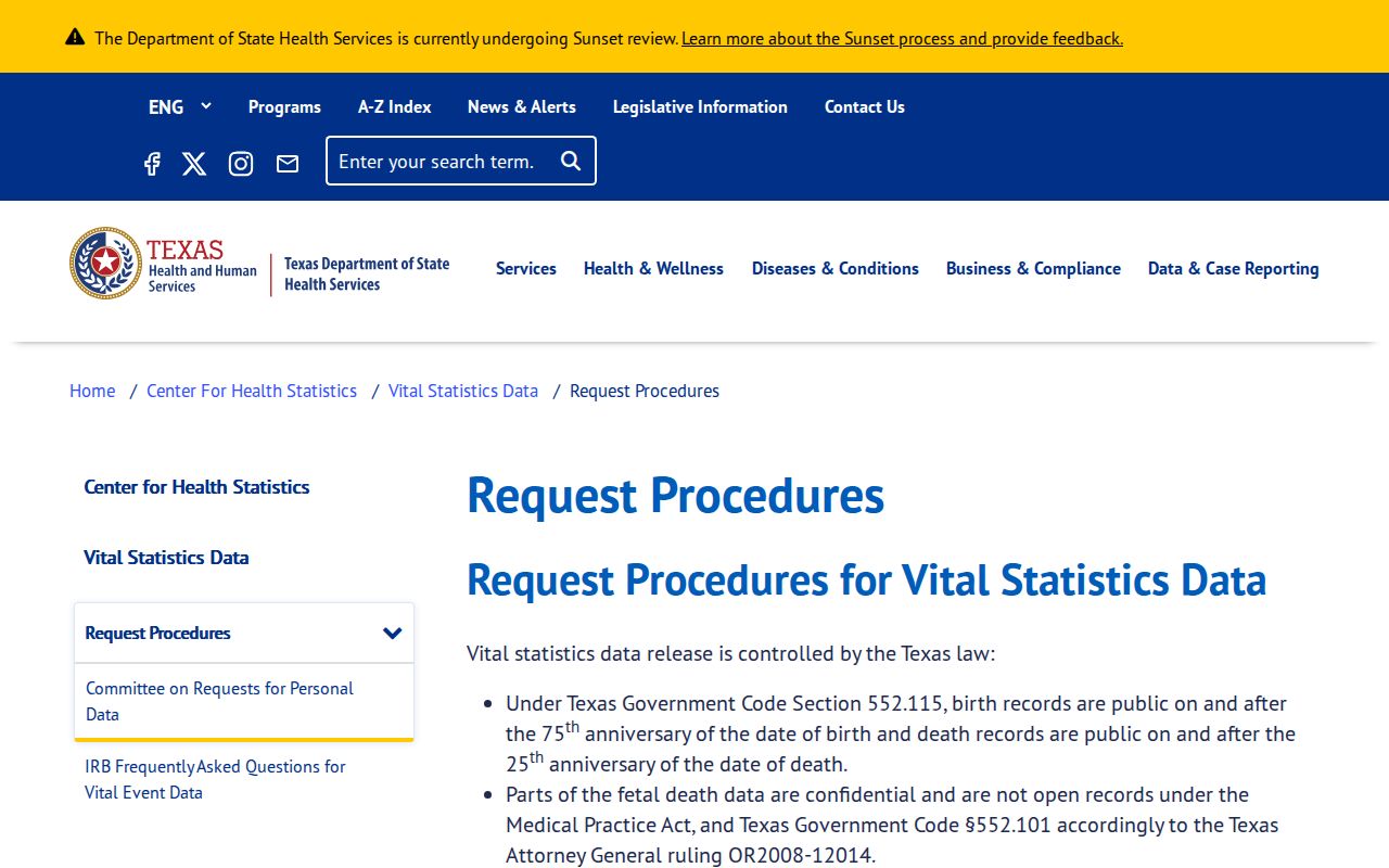 Spring resident lookup Texas vital record request procedures