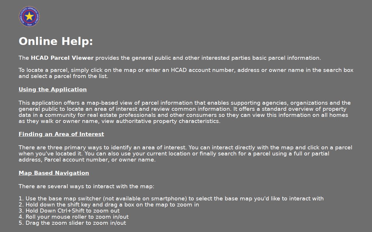HCAD GIS help for selecting and browsing Spring street parcel polygons