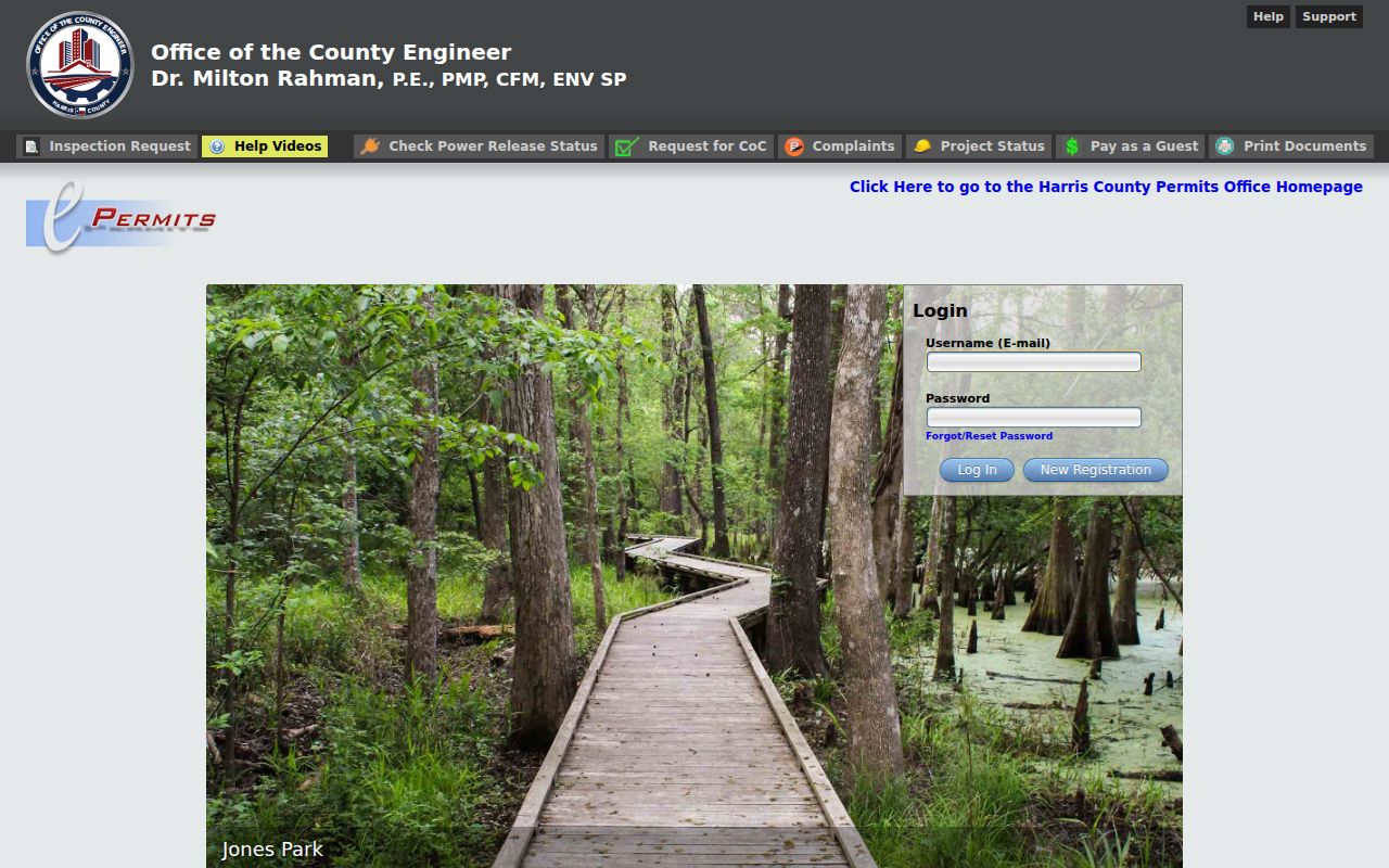 Harris County ePermits portal for Spring street address and project searches