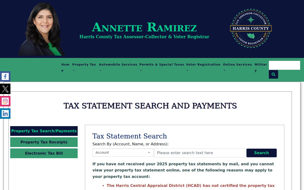 Harris County property statement search for Spring street address records